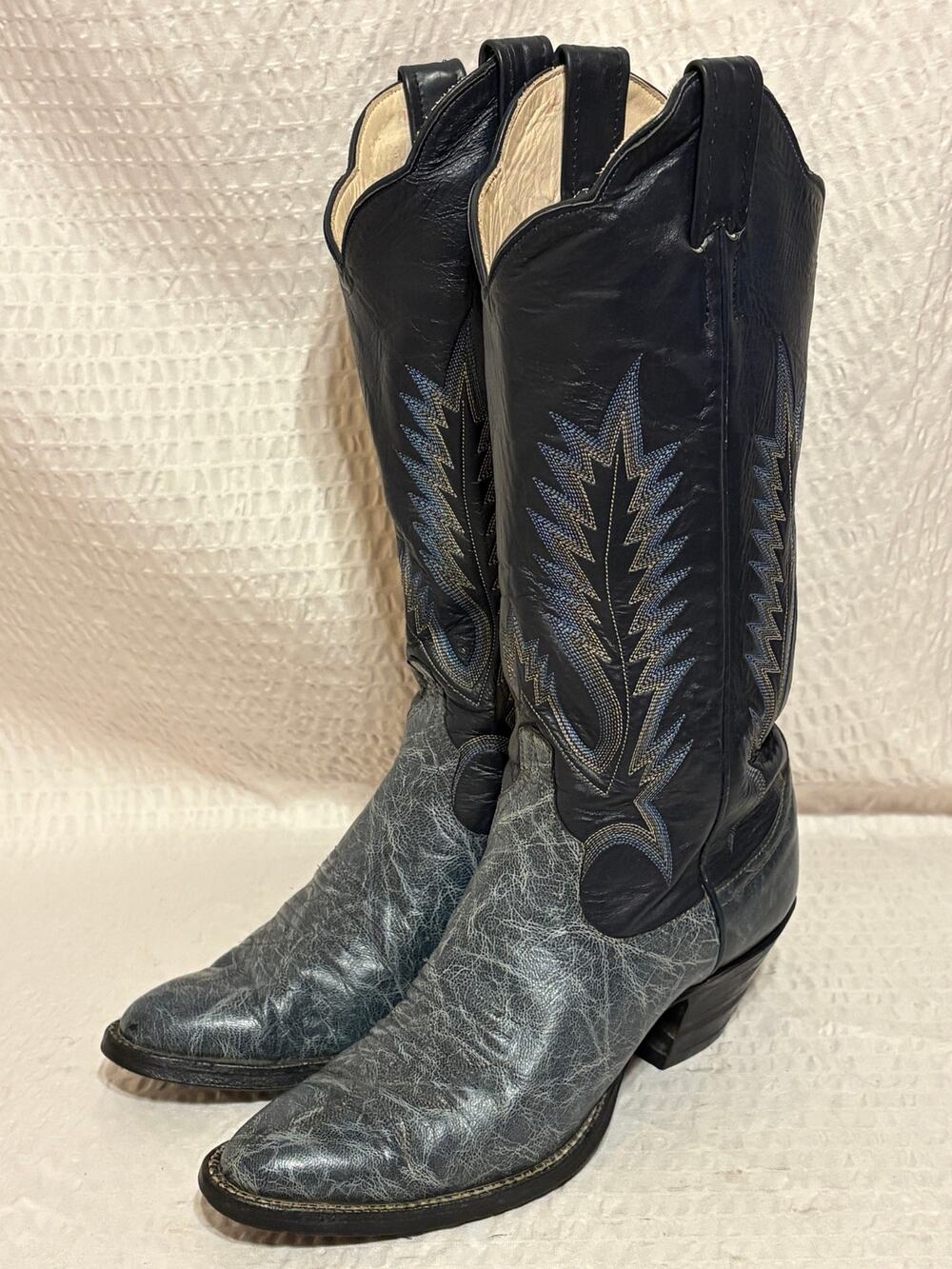 Larry Mahan VTG 80’s USA Blue Leather Tall Western Cowboy Boots Women’s 7B EUC